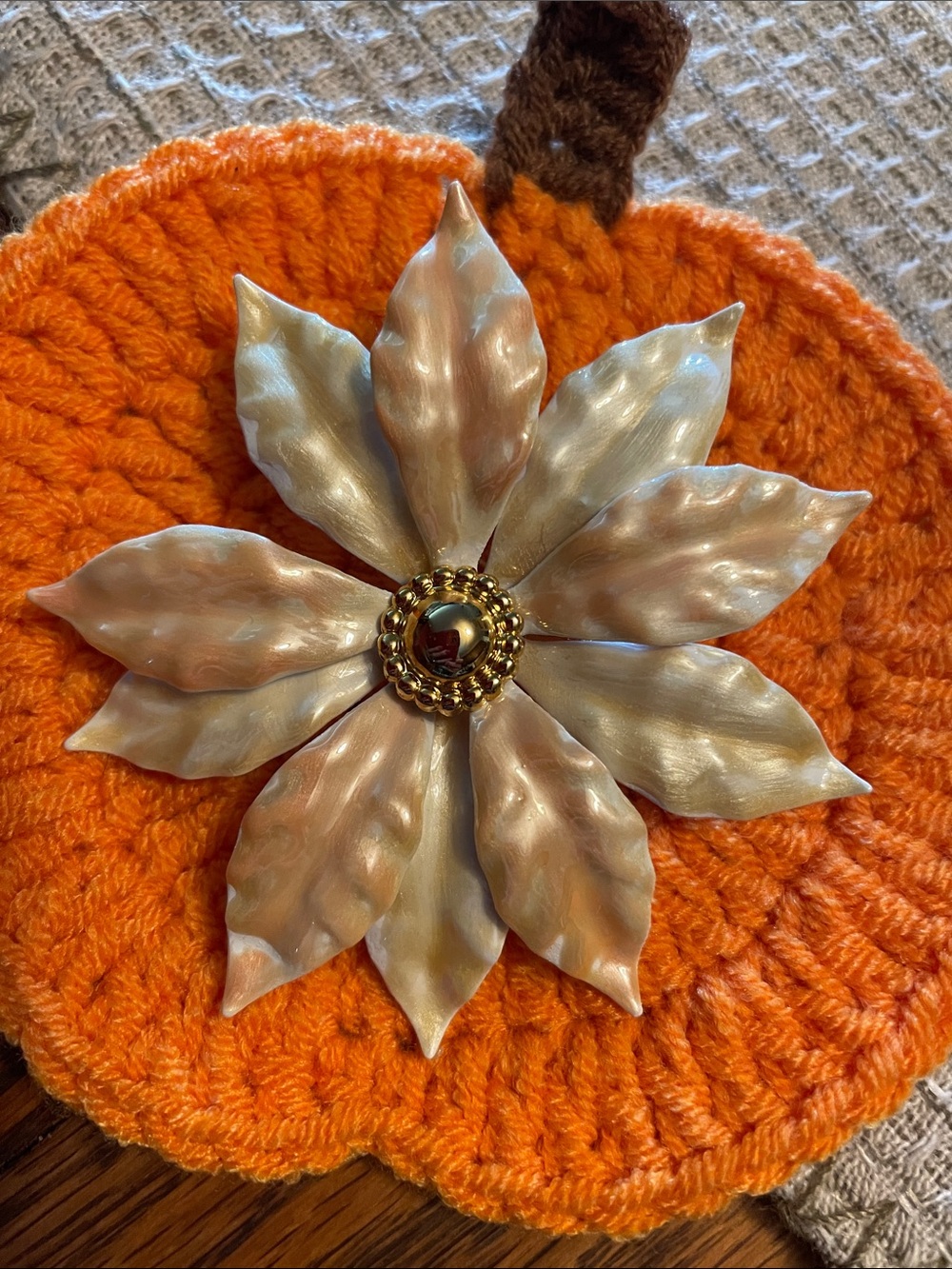 Vintage pearl color enamel poinsettia
